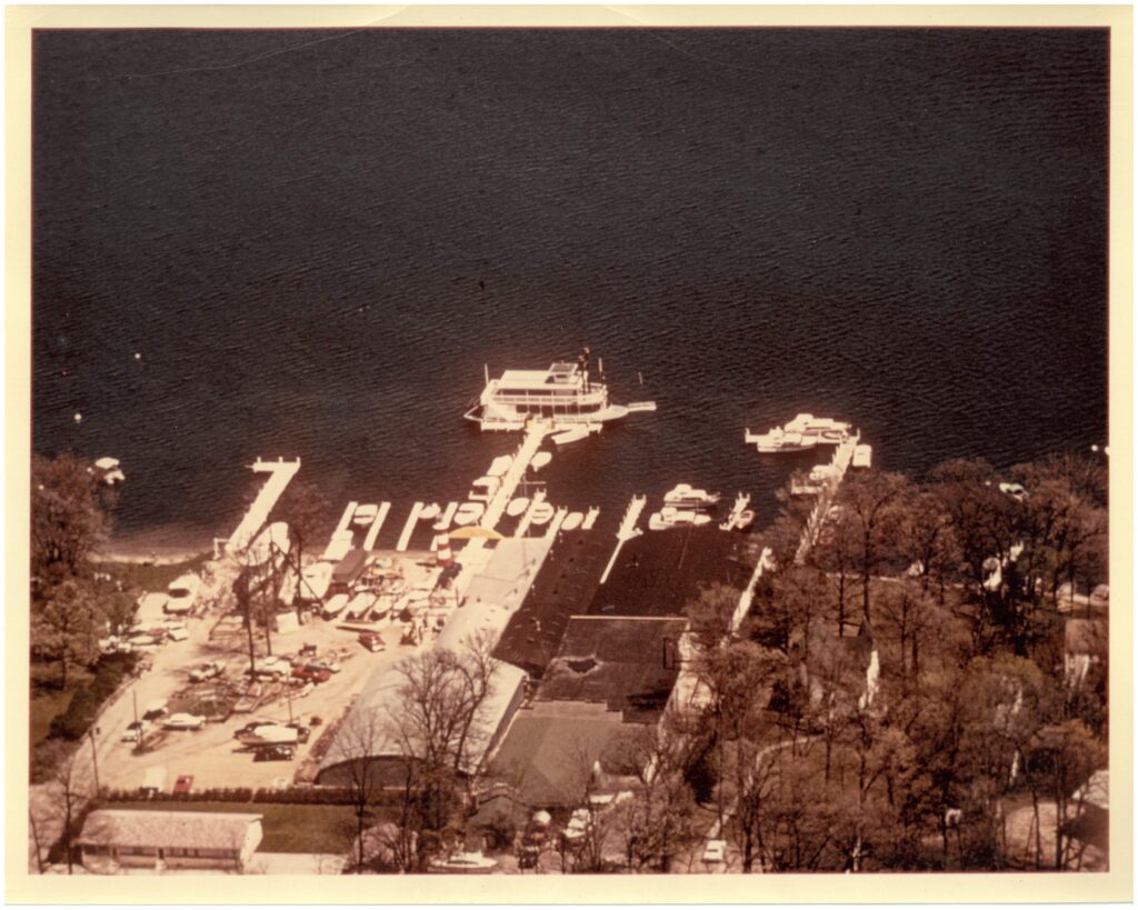 aerial view of gage marine boat dock