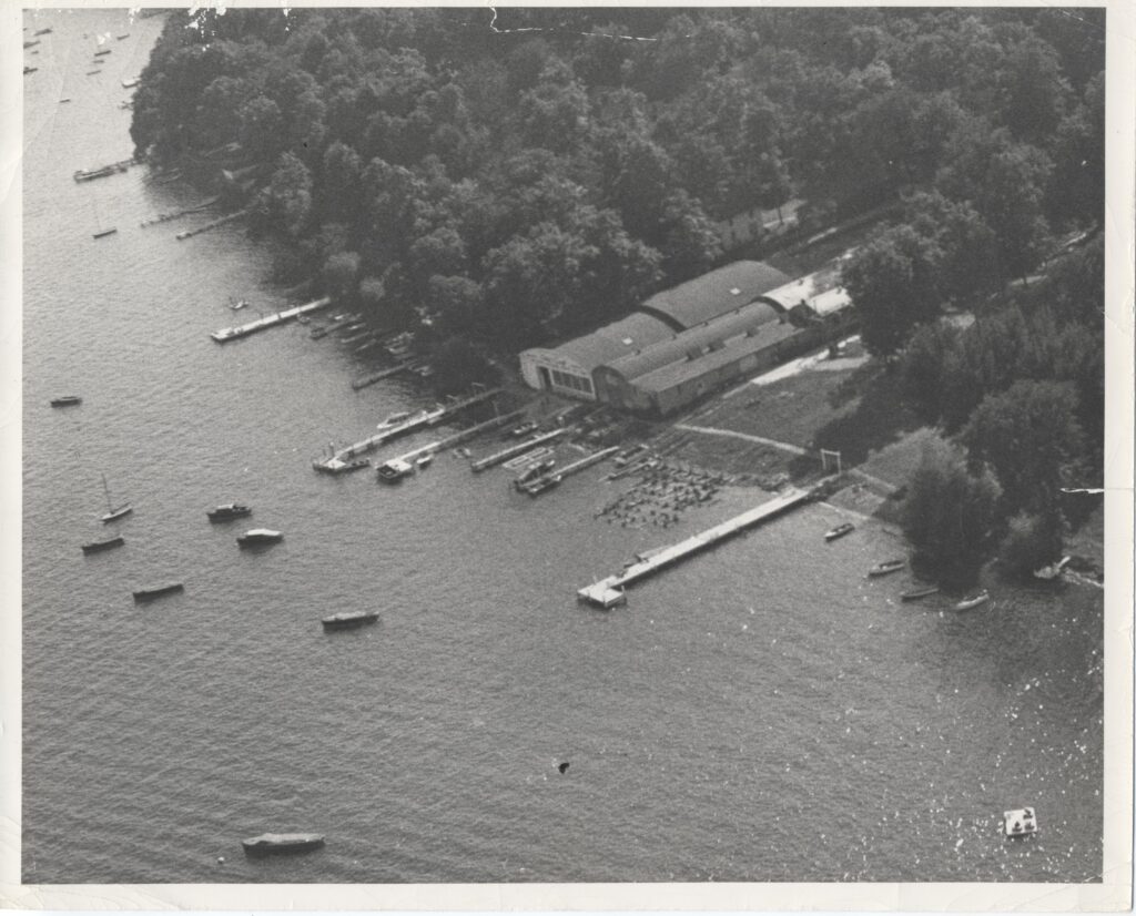aerial view of a boat dock